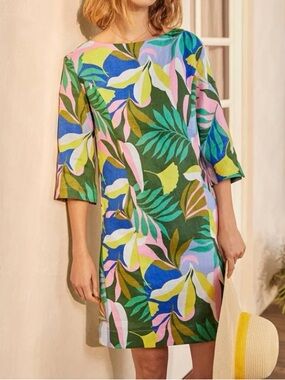 Boden Laurie 100% linen Mini dress tropical Resort vacation casual Colorful 4P